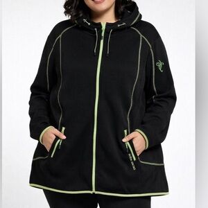 Ulla Popken Black Waffle Knit Active Sport Hooded Jacket Women 28-30 Zip up NWOT